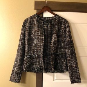 Halogen tweed long sleeve button front peplum jacket